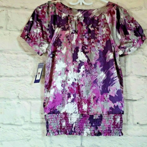 APT 9 White Purple Floral Short Sleeve Blouse Top - Picture 4 of 5